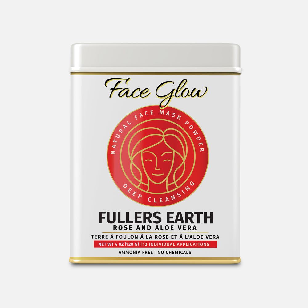 Face Glow- Fuller’s Earth w/ Rose & Aloe Vera- 12 Individual Sachets of Multani Mitti (10 gm each)- Reusable Brush & Tray Included